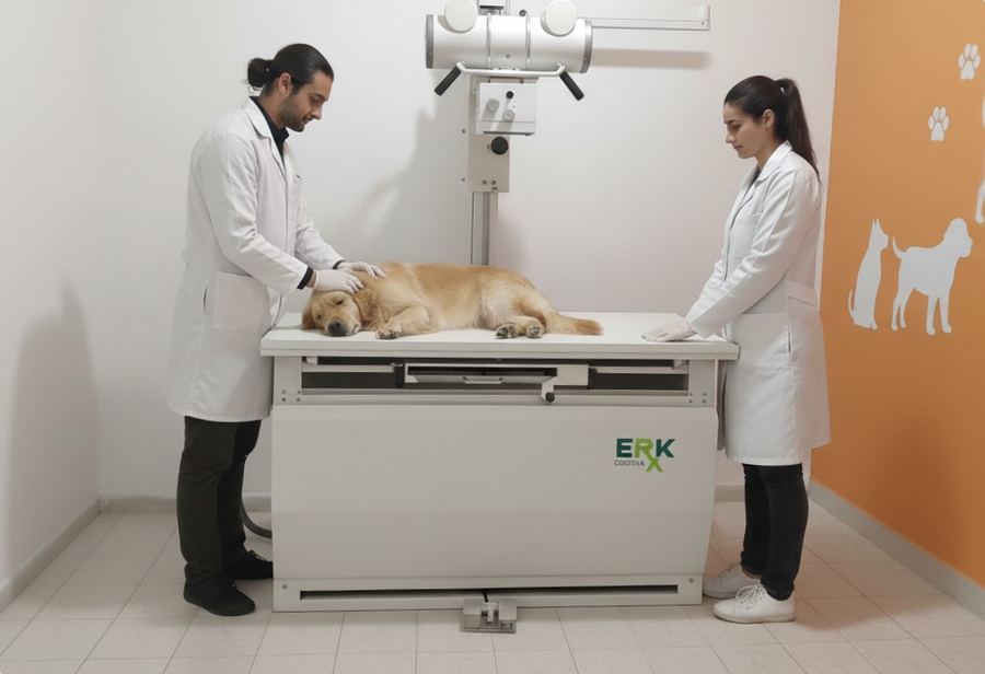 ERK Fixo AF VET — sala de raio-X veterinária em uso